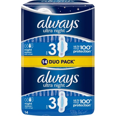 Always Ultra Duo Night New vložky s krídelkami 14 ks