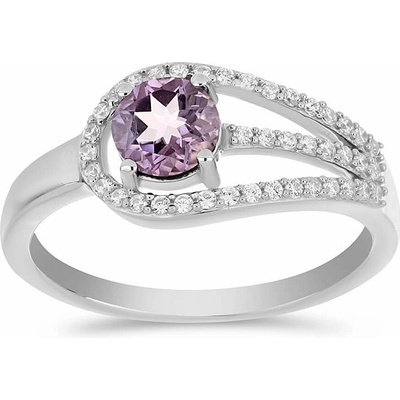 Nefertitis Prsten stříbrný s brazilským ametystem a zirkony 036636 BRAME
