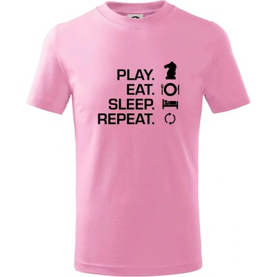 Eat sleep play šach tričko detské ružová