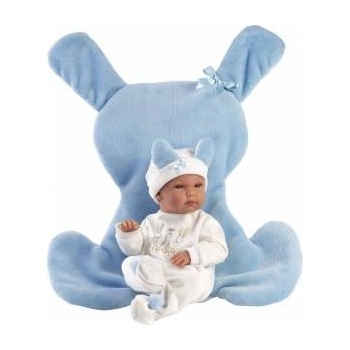 Llorens Vinyl doll babas Bimbo with blue cushion35cm