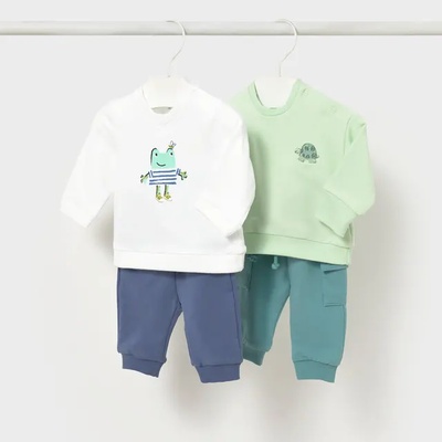 Mayoral Бебешки комплект 2 блузи и 2 панталона в зелено и синьо за новородено момче Mayoral