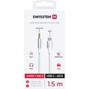 SWISSTEN AUDIO ADAPTÉR TEXTILE USB-C (samec) / 3,5 mm JACK (samec) 1,5 M BIELÝ