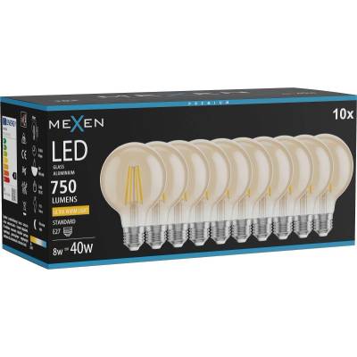 Mexen Vintis 10x LED нажежаема жичка крушка E27, G80, 8W, Топла - 2200K, 750 lm, кехлибар (L155-E27-0822-50x10)