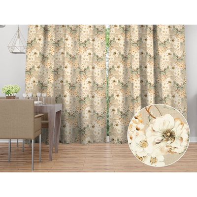 Biante Dekoračný záves PML-106 Maľované kvety na béžovom 145x140 cm