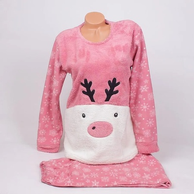 Макси поларена пижама в цвят пепел от рози с еленче