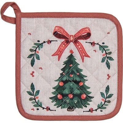 Clayre & Eef Béžová bavlněná chňapka podložka se stromky Christmas Harmony 20 x 20 cm