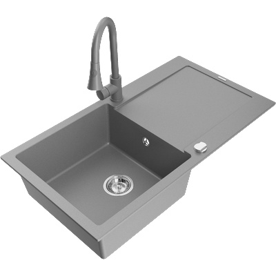 Mexen Leo композитна мивка с 1 корито и батерия Elia, сива - 6501-71-670101-71 (6501-71-670101-71)