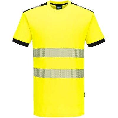 Portwest hi-vis pw3 pw318 / Мъжка светлоотразителна риза с къс ръкав - hv жълто/черно 4xl (pw318ybr4xl)