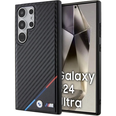 BMW M Collection PU Carbon Magsafe Tricolor Line Hard Case - кожен кейс с MagSafe за Samsung Galaxy S24 Ultra (черен)