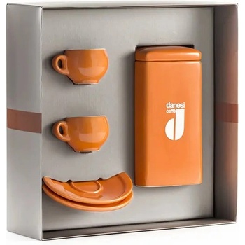 Danesi Комплект Danesi Duo Plus Orange - Тъмно кафе касета 250 г + 2 чаши и 2 чинийки - оранжево