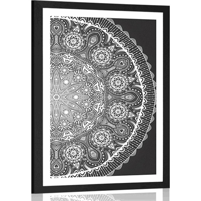 Plakát s paspartou okrasná Mandala s krajkou v černobílém provedení - 40x60 no frame