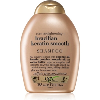 OGX Brazilian Keratin Smooth изглаждащ шампоан за блясък и мекота на косата 385ml