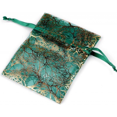 Prima-obchod Dárkový pytlík zlaté větvičky / strom 10x13 cm organza, barva 2 zelená