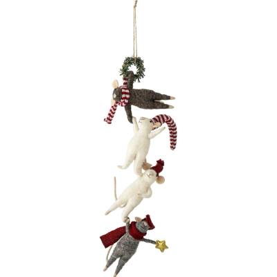 Bloomingville Vianočná ozdoba Štyri myšky Peo White 40 cm
