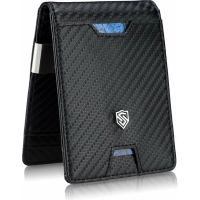 STEVENS Pánska kožená peňaženka slim na drobné na zips s klipom moderná s RFID Carbon na karty na hotovosť darček