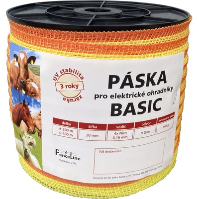 Páska BASIC 20 mm pro el. ohradník, 4x0,16 mm Niro, 200 m, žluto-oranž.
