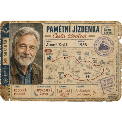 Bezvadary.cz | Pamětní jízdenka Cesta životem s vlastní fotografií - A4 (30x21cm) jízdenka 6