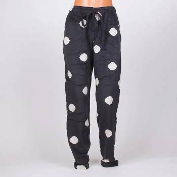 Image 1 of Дамски плюшен дълъг панталон-пижама в черно с бели точки