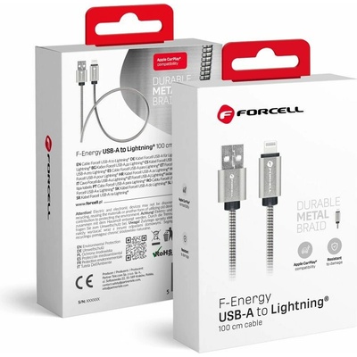 Forcell C236 USB na iPhone Lightning 8-Pin 2,4A 12W Kov 1m stříbrný