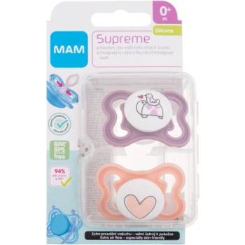 MAM Supreme Silicone Pacifier 0m+ Violet & Orange силиконова залъгалка за чувствителна кожа 2 бр