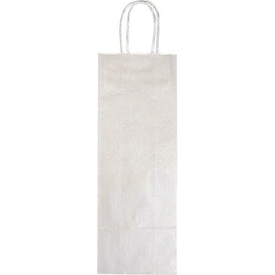 Papierová taška na víno 140x80x390,mm strieborná, krútené ušká vo farbe
