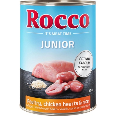 Rocco Junior hydinové s kuracími srdciami a ryžou 6 x 400 g