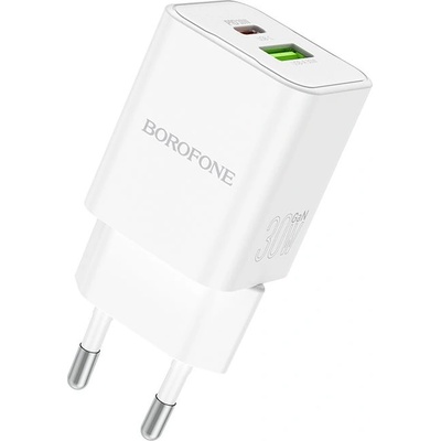 BOROFONE Зарядно адаптер Borofone, BN14 Royal, USB+Type C, QC3.0 PD30W, Бързо зареждане, Бяло (8539)