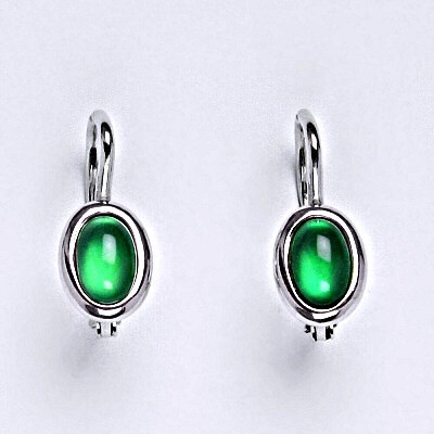 Čištín Zlaté náušnice, bílé i žluté zlato, přírodní Green agate 6x4 mm , NK 1353