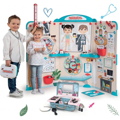 Smoby Doctor's Office set lekárska ordinácia s anatómiou ľudského tela s kozmetickým kufríkom kaderníctvo kozmetika a nechty