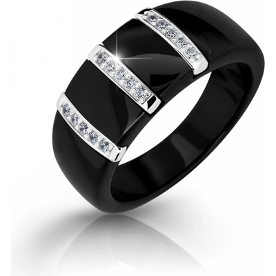 Cerafi Keramický prsteň so zirkónmi Raggi Nero 905