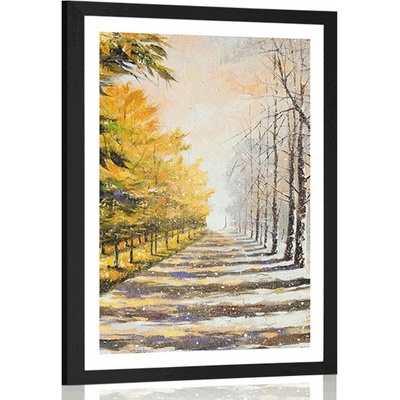Plakát s paspartou podzimní alej stromů - 60x90 no frame