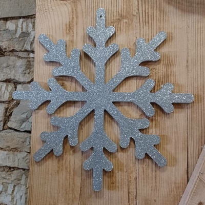 DECOLED Vločka, drevená, priem. 40 cm, strieborná