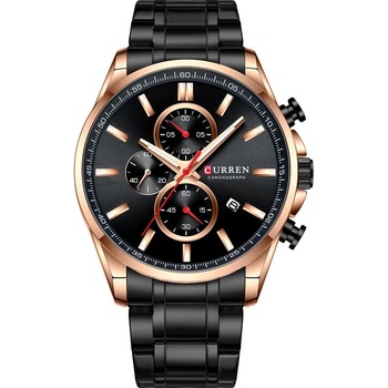 Curren Мъжки часовник Curren Yeasty , Неръждаема стомана, Хронограф, Черен / Розово Злато (CURREN-8368-BLACK-ROSEGOLD)
