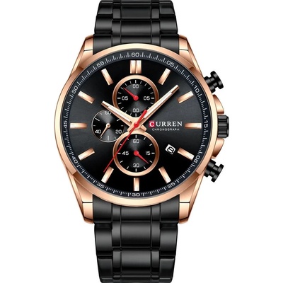 Curren Мъжки часовник Curren Yeasty , Неръждаема стомана, Хронограф, Черен / Розово Злато (CURREN-8368-BLACK-ROSEGOLD)