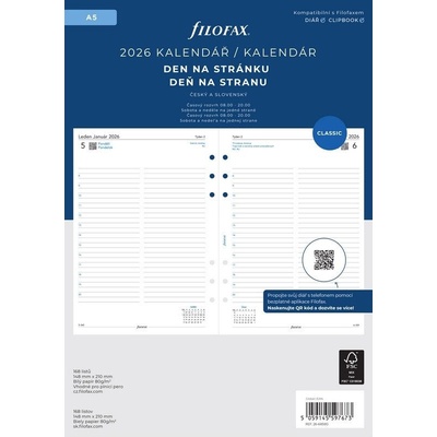 FILOFAX A5, den/1 str, linky, ČJ+SJ 2026