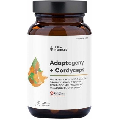 Aura Herbals Adaptogény + Cordyceps , Rastlinné výťažky 60 kapsúl