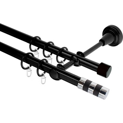 OK-GarnýžeCZ Garnýž kovová dvouřadá 19mm Sigma černá 180 cm do stěny / kroužky s háčkem