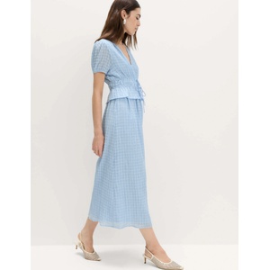Marks & Spencer Миди рокля с подчертан пояс и V деколте, от лиоцелна смес Marks & Spencer синя Marks & Spencer | Sin | ЖЕНИ | 16 REG