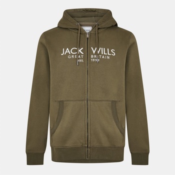 Jack Wills Мъжки суичър Jack Wills Pinebrook Graphic Zip Hoodie Mens - Leaf