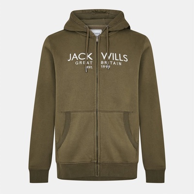 Jack Wills Мъжки суичър Jack Wills Pinebrook Graphic Zip Hoodie Mens - Leaf