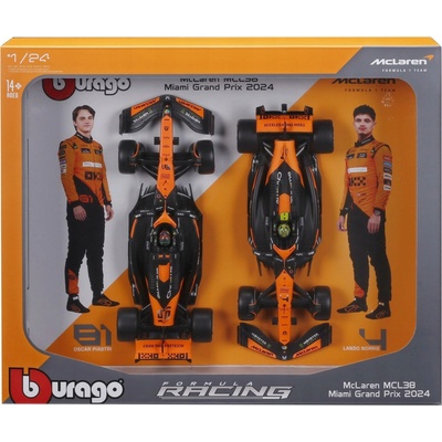 Bburago Mclaren Set F1 2x Mcl38 Team Mclaren N 4 Season 2024 Lando Norris + N 81 Oscar Piastri With Pilot Oranžová Černá 1:24