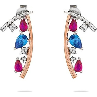 Swan Сребърни обици с позлата и цнетни цирконии JT277E Swan