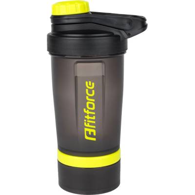 Plastová láhev s ocelovou kuličkou Fitforce SHAKER 500 ML Černá,Žlutá