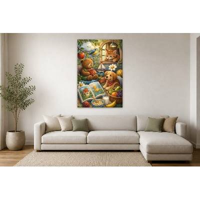 Obraz na plátně – Zvířátka s knihami a hračkami 90 × 135 cm