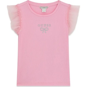 GUESS Тениска рипс за мини момиче в розово с тюлени ръкави Guess