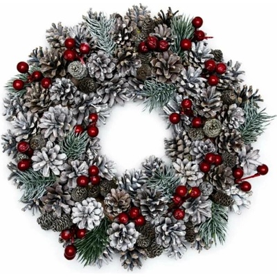DECOLED Vánoční věnec na dveře z borovicových šišek a červených bobulek, 35 cm – Zboží Mobilmania