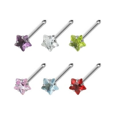 Šperky eshop ocelový piercing do nosu s barevným zirkonem hvězdička C5.7 červená R