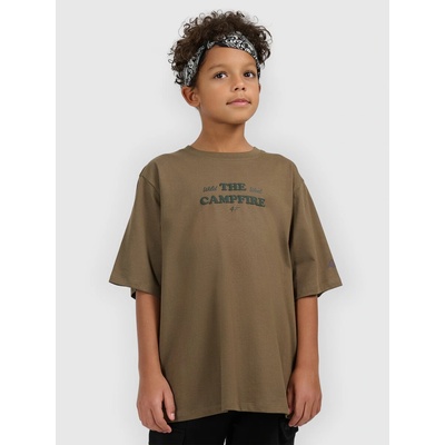 4F chlapecké loose tričko s potiskem khaki