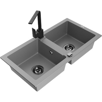 Mexen Mario двоен мивка гранитна с кухненски смесител Rita, сив - 6504-71-670300-70-B (6504-71-670300-70-B)