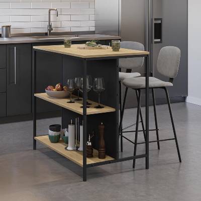TopMebel Бар маса Detroit от меламин в сапфирен дъб - копринен черен 100x60x95см